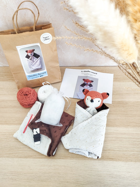 Kit crochet doudou plat renard
