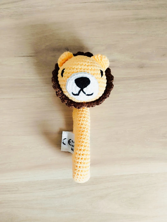 Hochet lion, lion au crochet, hochet lion nouveau né, jouet d'éveil